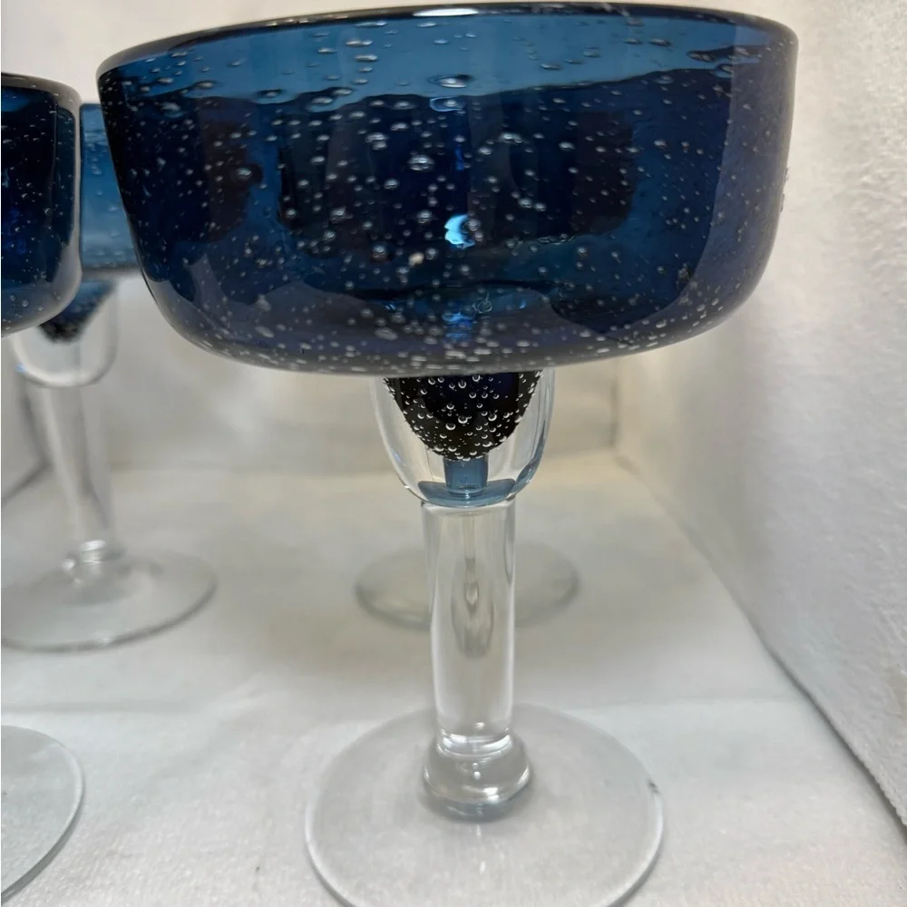 Vintage margarita bar glasses cobalt, and clear blown glass bar kitchen serving
